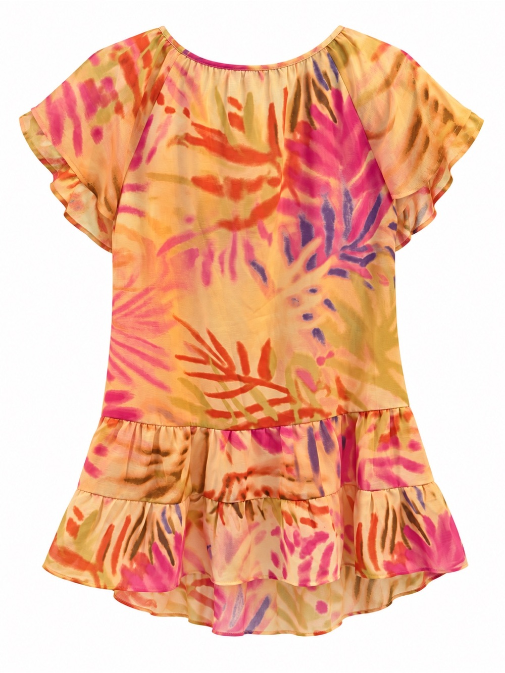 Nina Leonard Medium Tropical Print Layered Ruffle Tunic Blouse - Picture 4 of 4